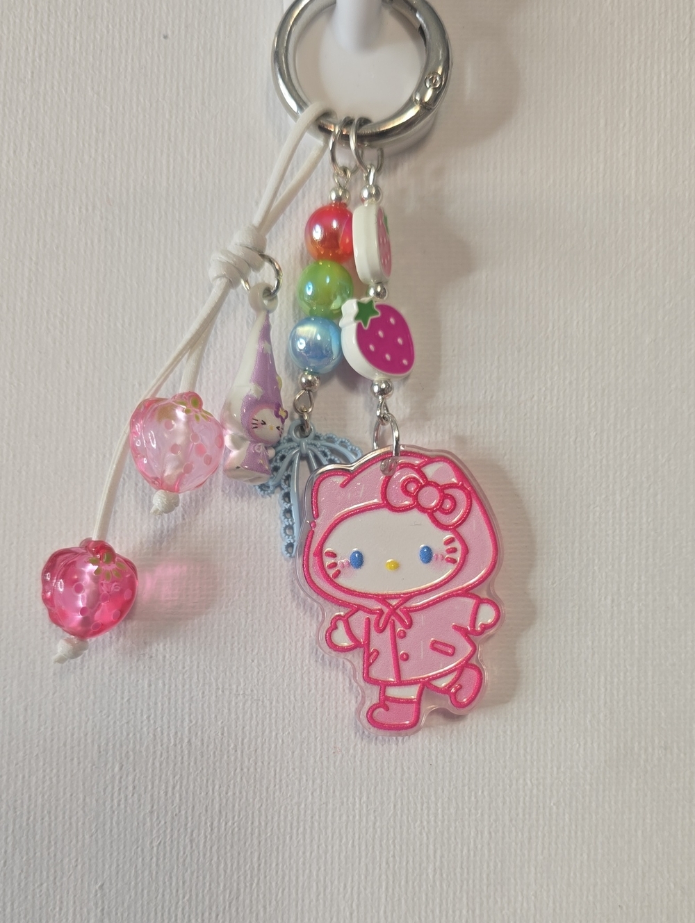 Hello Kitty Pink Rainbow Bead Strawberry Keychain- Phone Charm